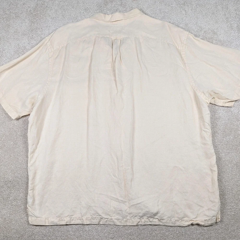 Polo Ralph Lauren Shirt Mens 3XLT Beige Solid SS Linen Silk Button Up Camp‎ Vtg